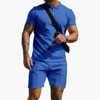 Herren-Poloshirt mit Seitentaschen und strukturierter Oberfläche in Königsblau