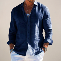 Karlo | Herren Leinen Langarmhemd in Marineblau