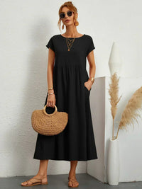 Gabrielle | Fließendes Midi-Kleid zeitloser Eleganz in Schwarz