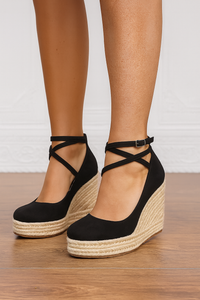 Minimalistische Damen Keilabsatz Sandalen für Frühling und Sommer in Schwarz