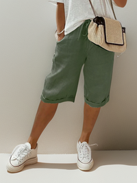 Mirjam | Damen Shorts Knie Kordelzug Leicht Komfort Sommer Casual in Armee Grün