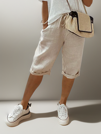 Mirjam | Damen Shorts Knie Kordelzug Leicht Komfort Sommer Casual in Khaki
