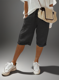 Mirjam | Damen Shorts Knie Kordelzug Leicht Komfort Sommer Casual in Schwarz