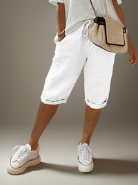 Mirjam | Damen Shorts Knie Kordelzug Leicht Komfort Sommer Casual in Weiß