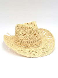 Moderner Hohler Cowboyhut mit Erhöhtem Rand – Handgestrickter Strohhut für Damen in Creme