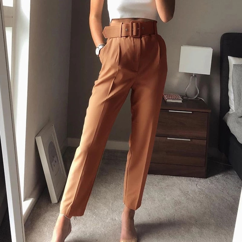Lässige High-Waist-Hose Mit Gürtel Und Taschen Für Damen |  Perfekt für lässige Tage