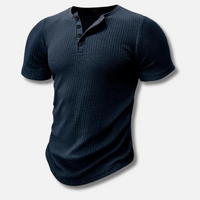 Leon | Herren Muscle Fit Henley Shirt Kurzarm Sport Urban Modern in Blau
