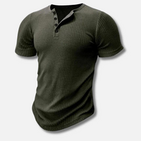 Leon | Herren Muscle Fit Henley Shirt Kurzarm Sport Urban Modern in Grün