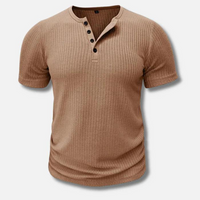 Leon | Herren Muscle Fit Henley Shirt Kurzarm Sport Urban Modern in Khaki