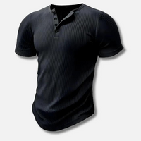 Leon | Herren Muscle Fit Henley Shirt Kurzarm Sport Urban Modern in Schwarz