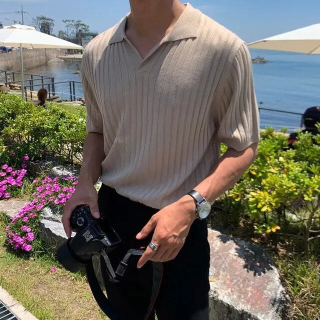 Herren Strick-Poloshirts mit kurzen Ärmeln