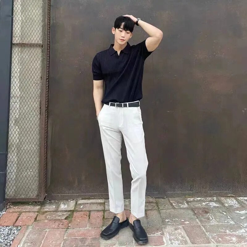 Herren Strick-Poloshirts mit kurzen Ärmeln