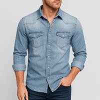 Patrick | Herren Jeanshemd mit Taschen in Hellblau