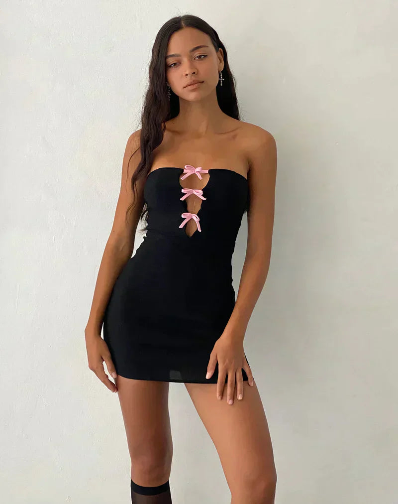 Kurdeli | Trägerloses Minikleid mit Schleifenknoten für Damen