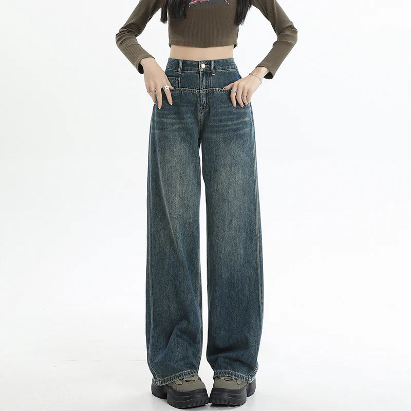 Jeans mit hoher Taille und weitem Bein für Damen
