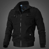 Herren Canvas-Bomberjacke mit Schulterklappen und Front-Reißverschluss in Schwarz