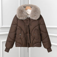 Damen kurzes Pilotenblouson mit voluminösem Schalkragen und Kordelzugsaum in Braun
