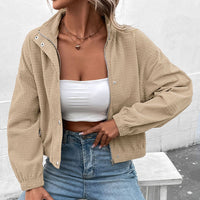Damen Cropped Langarmjacke mit Taschen in Aprikose
