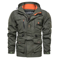 Herren wasserdichter und winddichter Outdoorparka mit abnehmbarer Kapuze in Militärgrün 086