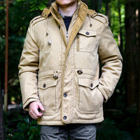 Herren Parka mit Kapuze, Kordelzug, Knöpfen und Taschen in Khaki