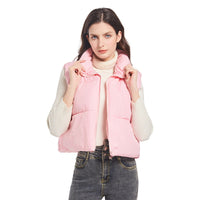 Damen ultraleichte Kurz-Steppweste mit hohem Stehkragen und Kordelzug in Rosa