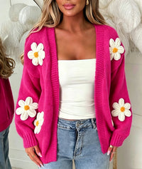 Laura | Damen Oversized Langarm-Cardigan in Magenta