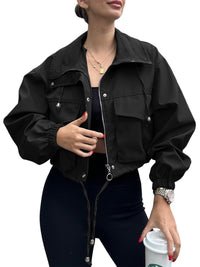 Damen Kurzjacke mit Kordelzug und elastischen Bündchen in Schwarz