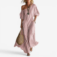 Inoni | Damen Off-Shoulder Gestreiftes Maxikleid in Rosa