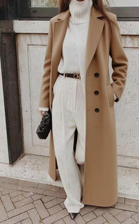 Damen Longline Langarmmantel mit Taschen in Khaki