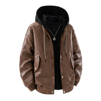 Herren Oversize-Bomberjacke mit Kapuze, Druckknopfblende und Taschen in Kaffee