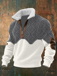 Ibrahima – Fleece Rollkragen Pullover Mit Reißverschluss in Weiß-Grau