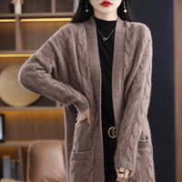 Damen Oversize Langcardigan mit Streifen in Kamelbraun