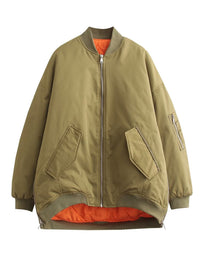 Damen Oversized Bomberjacke mit Taschen in Olivgrün