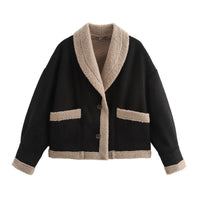 Damen Kurzjacke mit Knöpfen und Taschen in Schwarz
