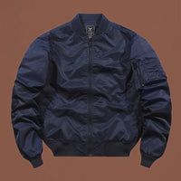 Herren windabweisende Bomberjacke im MA-1 Stil mit Ärmeltasche in Blau