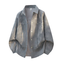 Herren Oversize-Hemdjacke in Acid-Wash-Optik mit Druckknopfverschluss in Meliertgrau