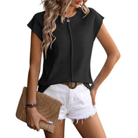 Jade | Damen Strick-Top Kurzarm Rundhals Sommer Casual in Schwarz