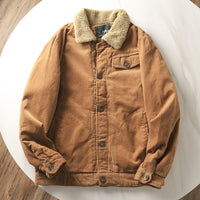 Herren gefütterte Cordjacke mit Teddykragen und Knopfleiste in Khaki