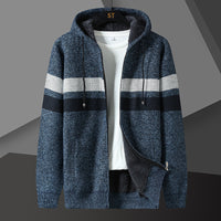 Herren Gestreifte Kapuzenjacke mit Kordelzug und Taschen in Blau