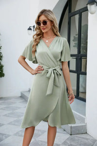 Marie | Damen Sommerkleid V-Ausschnitt Feminin Romantic Leicht Casual in Grün