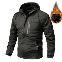 Herren gefütterte Softshelljacke mit Kapuze und Brusttasche in Schwarz