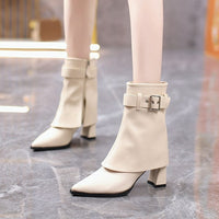 Damen Blockabsatz Stiefeletten in Creme