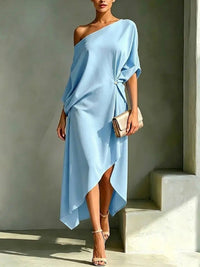 Camila | Damen-Ein-Schulter-Maxikleid mit Seitenschlitz in Blau
