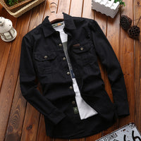 Herren Canvas-Overshirt mit Klappbrusttaschen und verstärkten Nähten in Schwarz