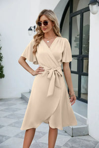 Marie | Damen Sommerkleid V-Ausschnitt Feminin Romantic Leicht Casual in Braun
