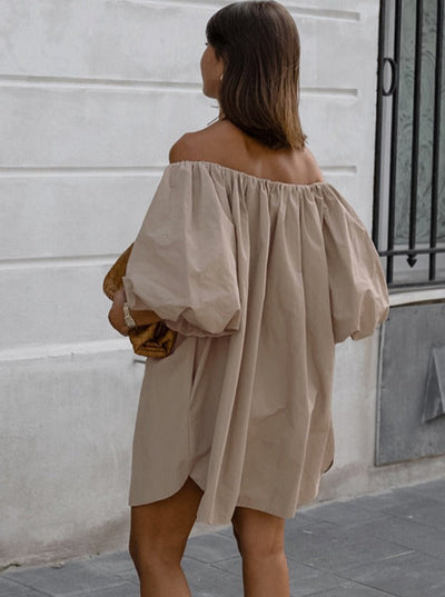 Karzola | Elegantes Khaki Kleid mit kurzen Ärmeln und Falten
