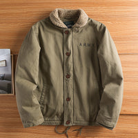 Herren Canvasjacke mit Teddykragen, Isolierfütterung und Kordelzug in Erbsengrün