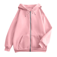 Damen weite Kapuzenjacke mit Reißverschluss, Kängurutaschen und Rippbündchen in Rosa