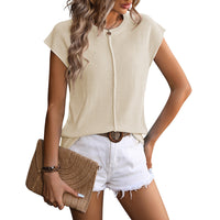 Jade | Damen Strick-Top Kurzarm Rundhals Sommer Casual in Aprikose