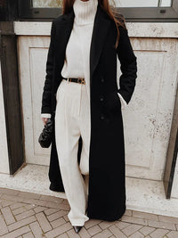 Damen Longline Langarmmantel mit Taschen in Schwarz